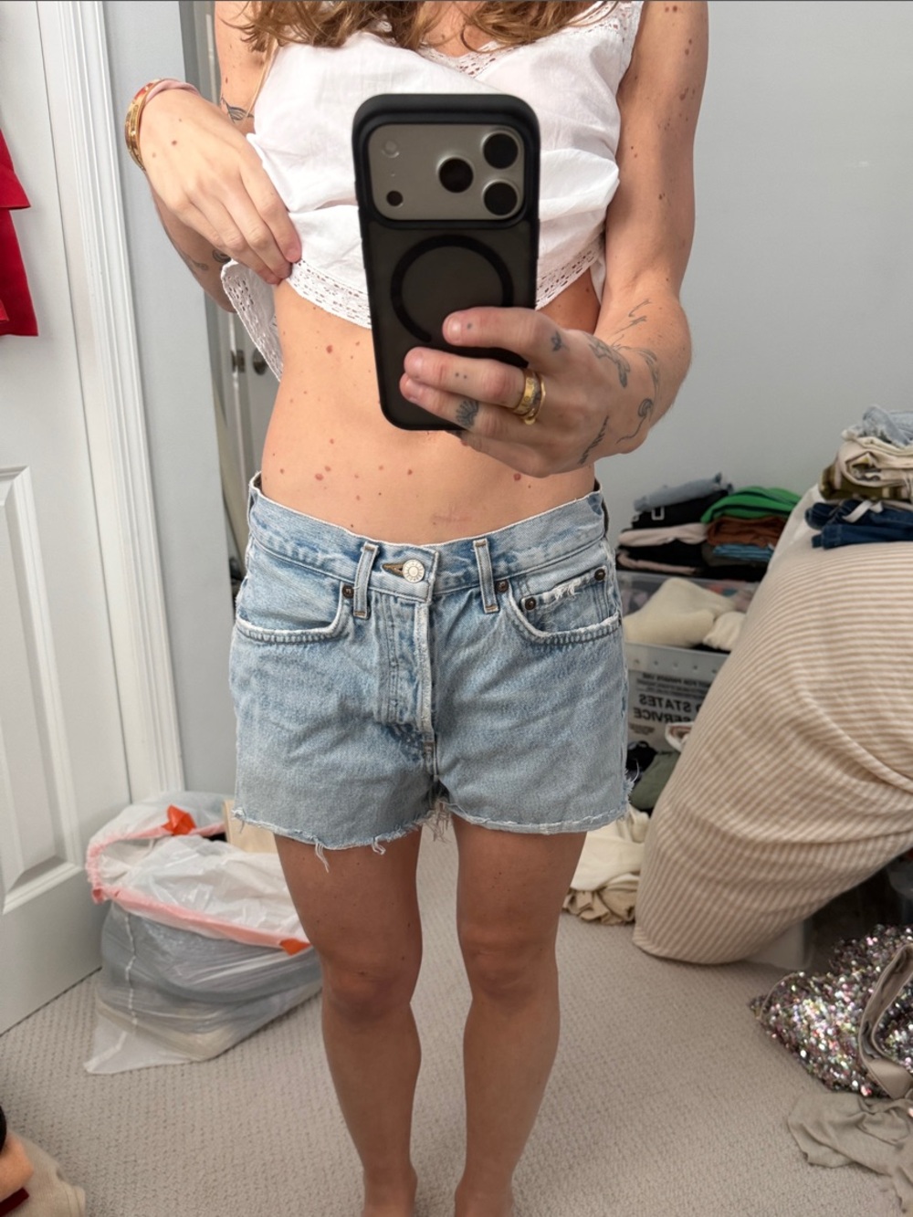 Agolde Light Blue Denim Cutoff Shorts - Casual Summer Style